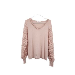 Sioni Milano Women's Lace Stitching V-Neck Sweater - M